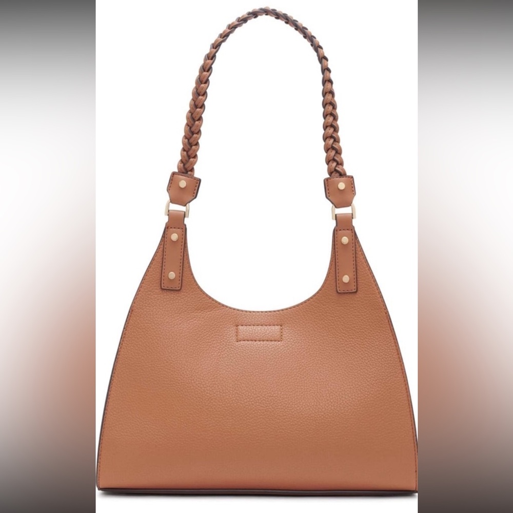 Calvin Klein Tan Leather Braided-Handle Satchel - Picture 4 of 9
